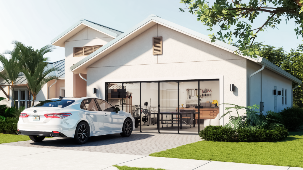 Garage opening fitted with a multi-track sliding door