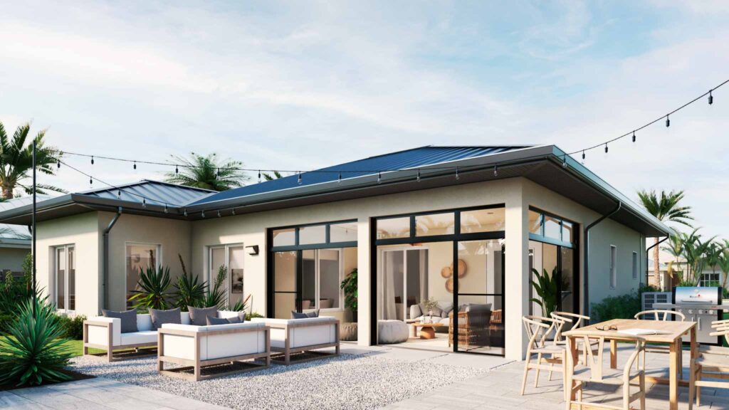 Multi-track sliding door with black frames and clear vinyl