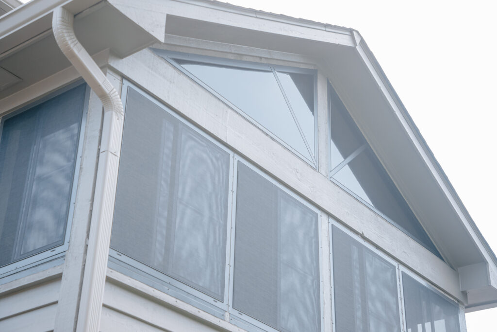 Exterior of the Beranek project, showing its screen and vinyl enclosure