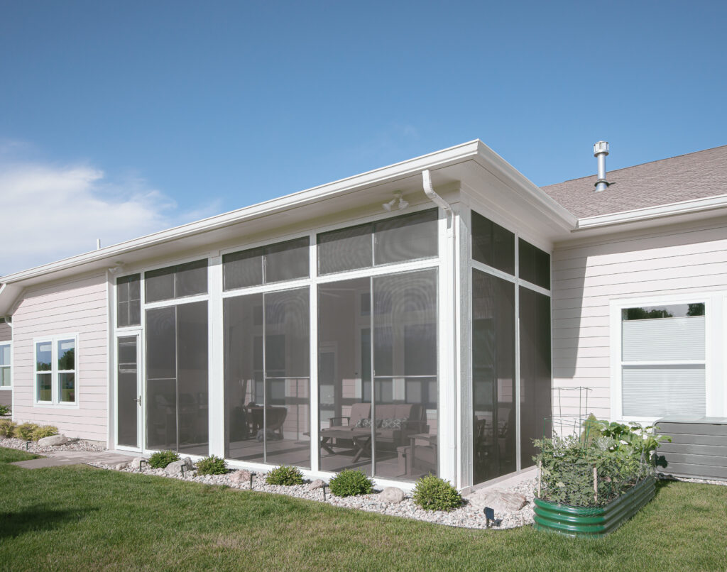 Exterior of the Covey home showing its enclosed porch