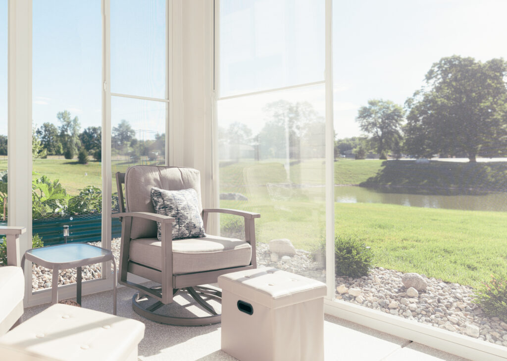 Inside the Covey project, enclosed with Porch Conversions screen and vinyl windows