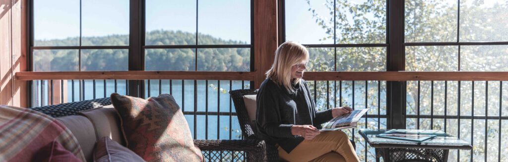 Inside the Georgia lake house, enclosed with Porch Conversions screen and vinyl windows