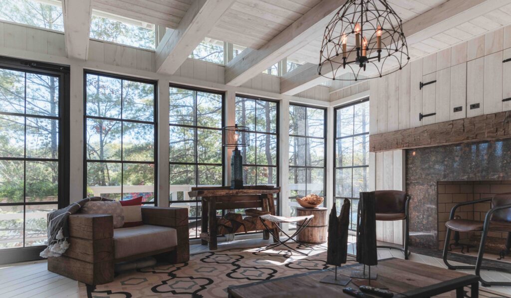 Inside the Georgia lake house, enclosed with Porch Conversions screen and vinyl windows