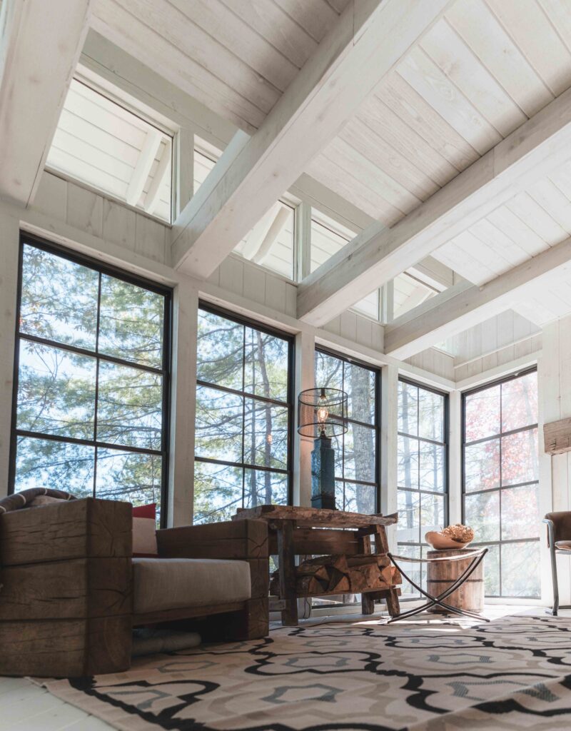Inside the Georgia lake house, enclosed with Porch Conversions screen and vinyl windows